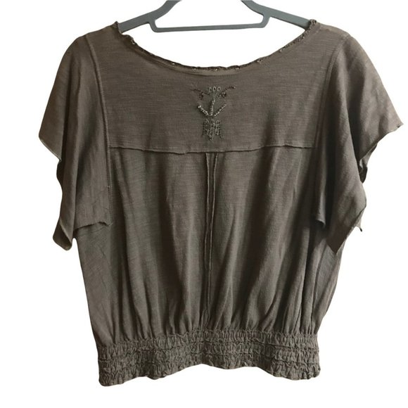 Free People Slub Top Blouse Embellished Women Size Small Green 100% Cotton - Picture 8 of 8